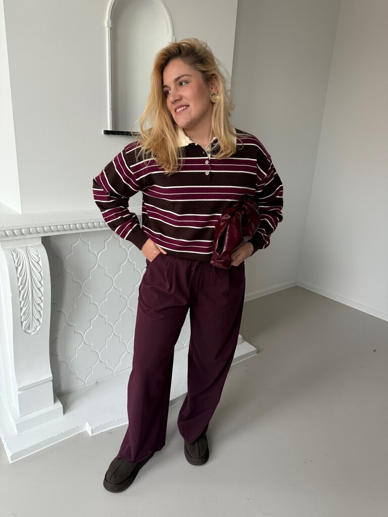 Evita polo knit brown/burgundy