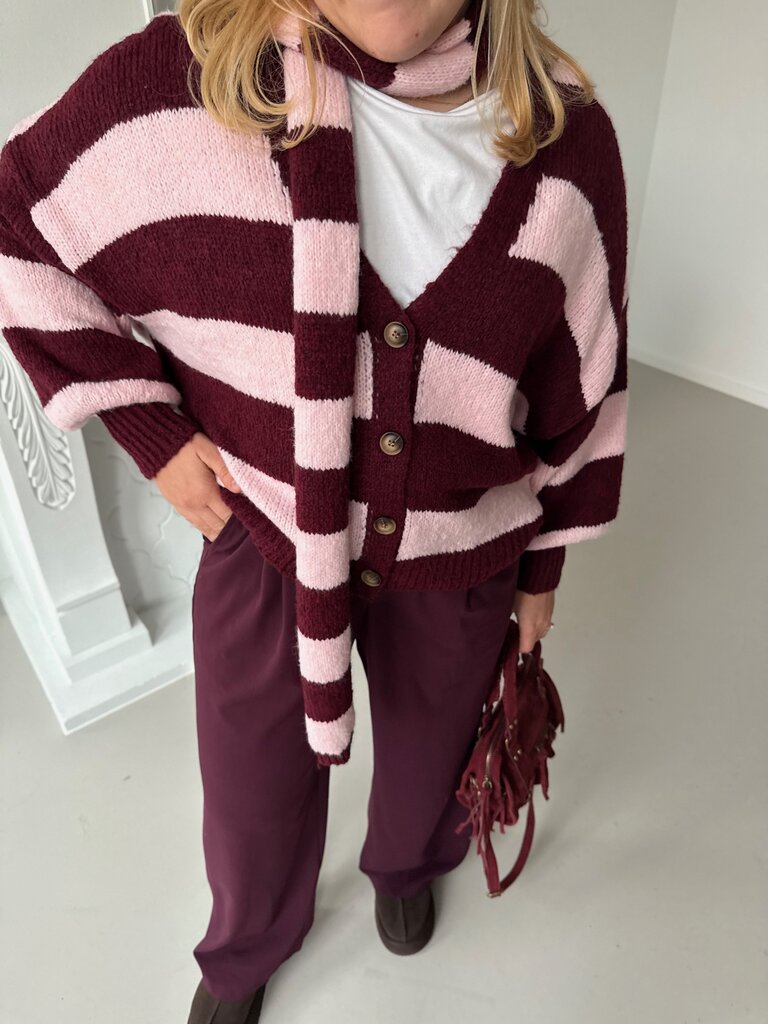 Louise knit with scarf burgundy/pink