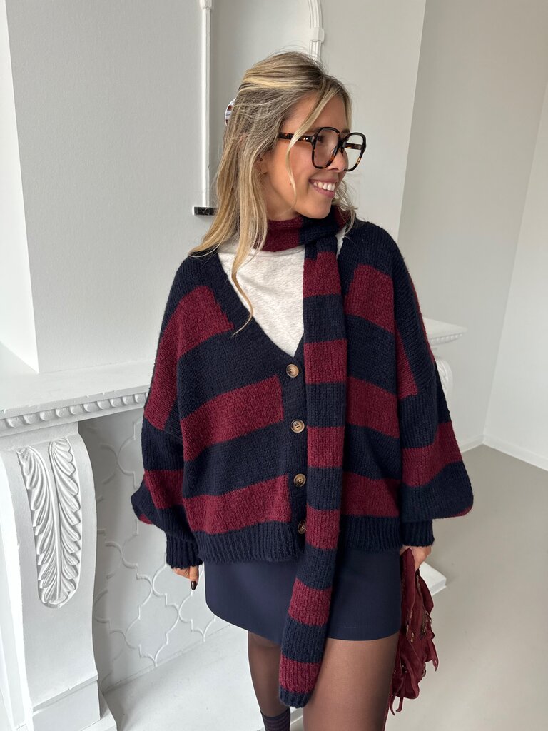 Louise knit with scarf blue/burgundy