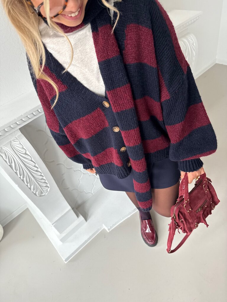 Louise knit with scarf blue/burgundy