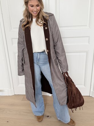 Reversible vichy trenchcoat brown