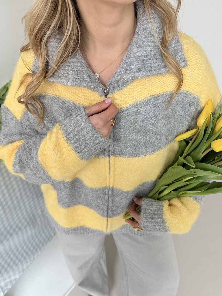 Margo zipper knit grey/yellow