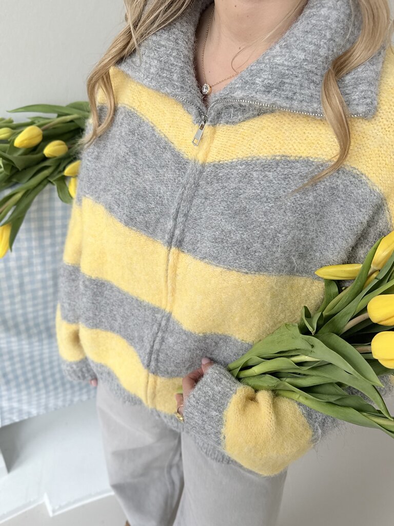 Margo zipper knit grey/yellow