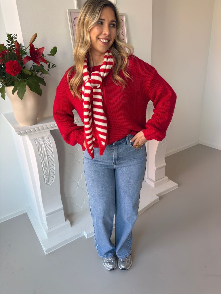 Lauren striped scarf red