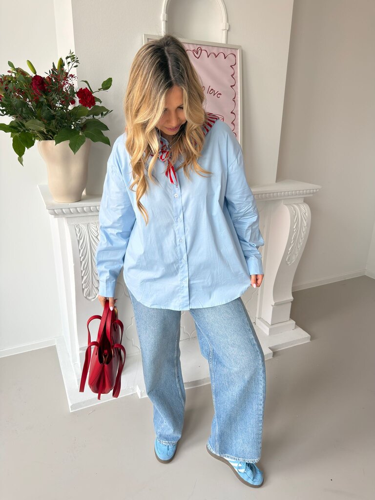 Lio shirt blue with striped scarf