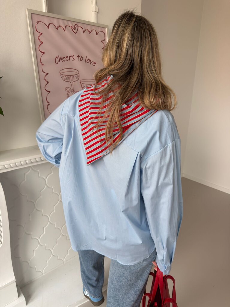 Lio shirt blue with striped scarf