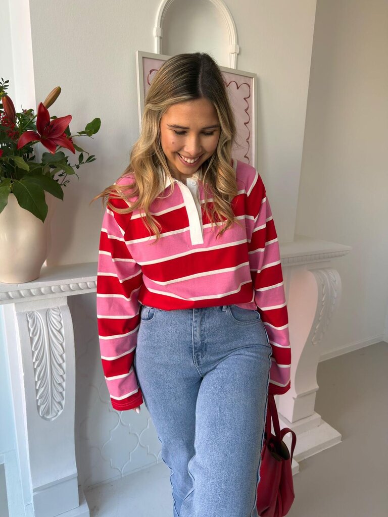 Lisa polo sweat pink/red