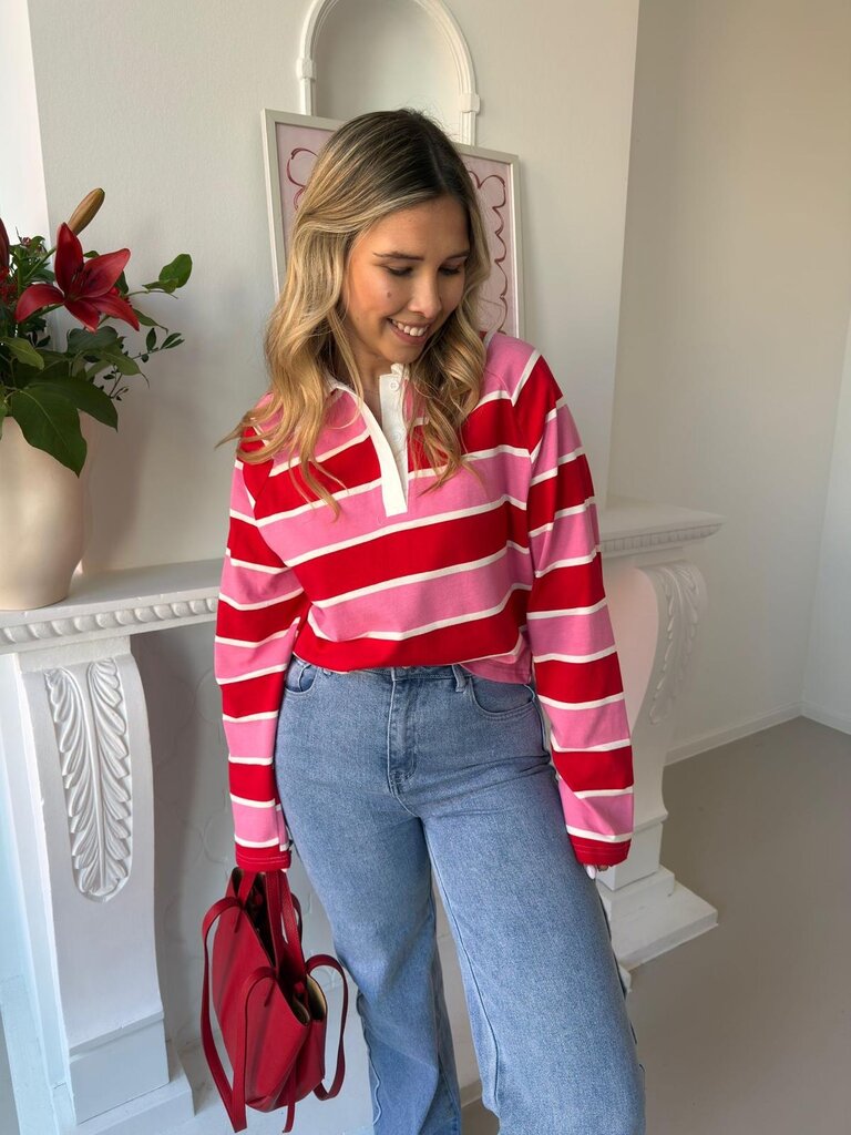 Lisa polo sweat pink/red
