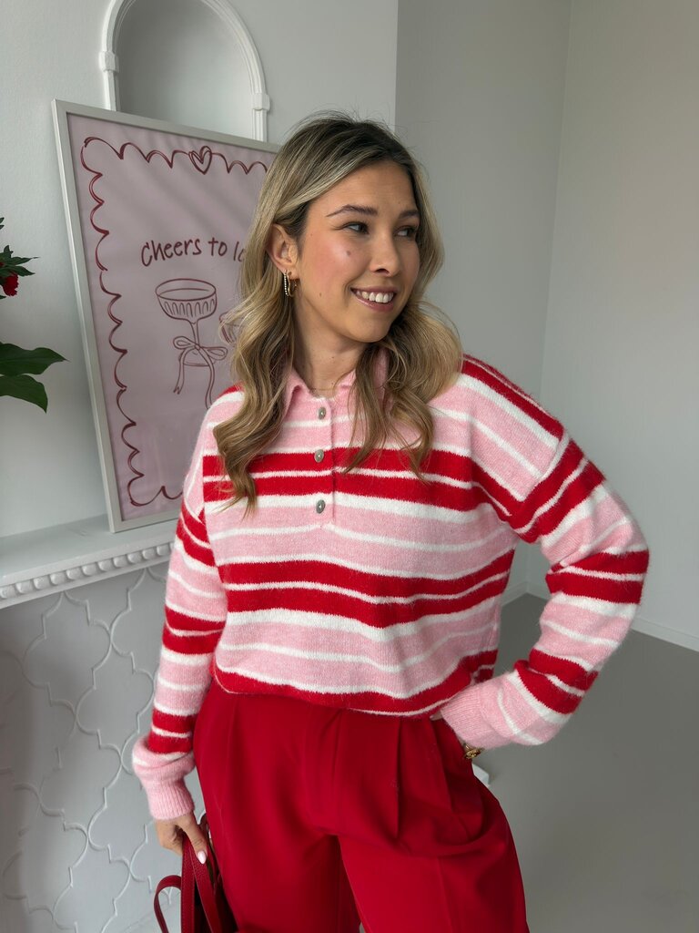 Zora polo knit pink/red