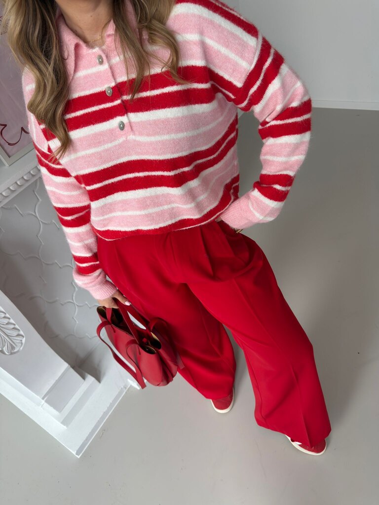 Zora polo knit pink/red