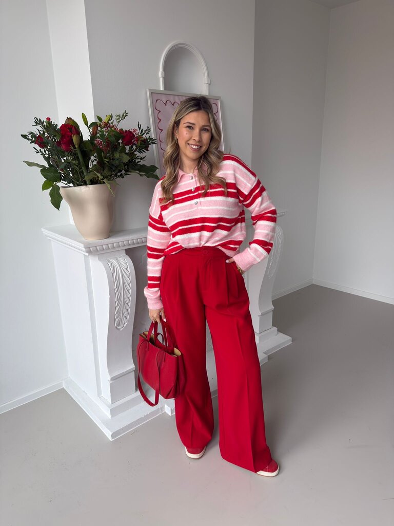 Zora polo knit pink/red