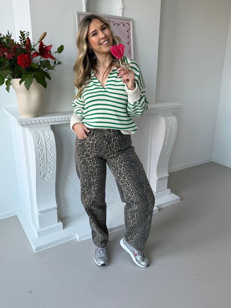 Julia striped polo knit green