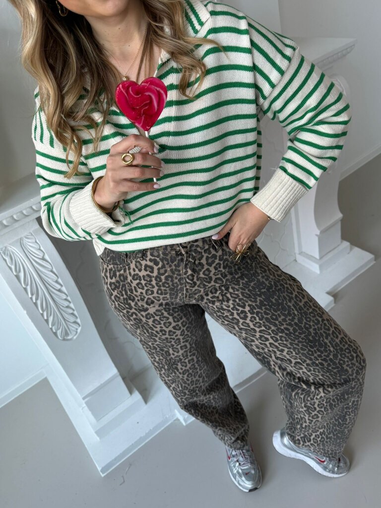 Julia striped polo knit green