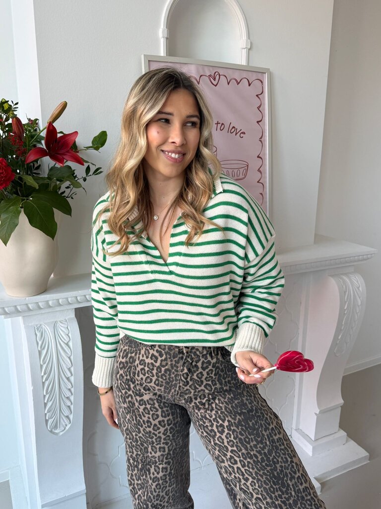 Julia striped polo knit green