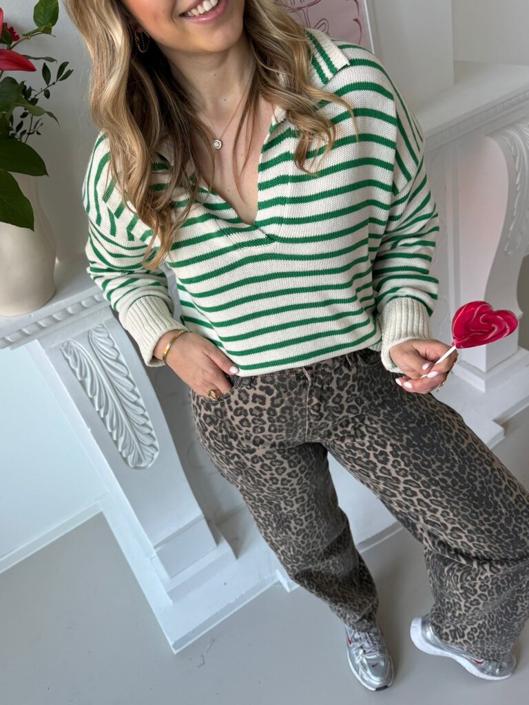 Julia striped polo knit green