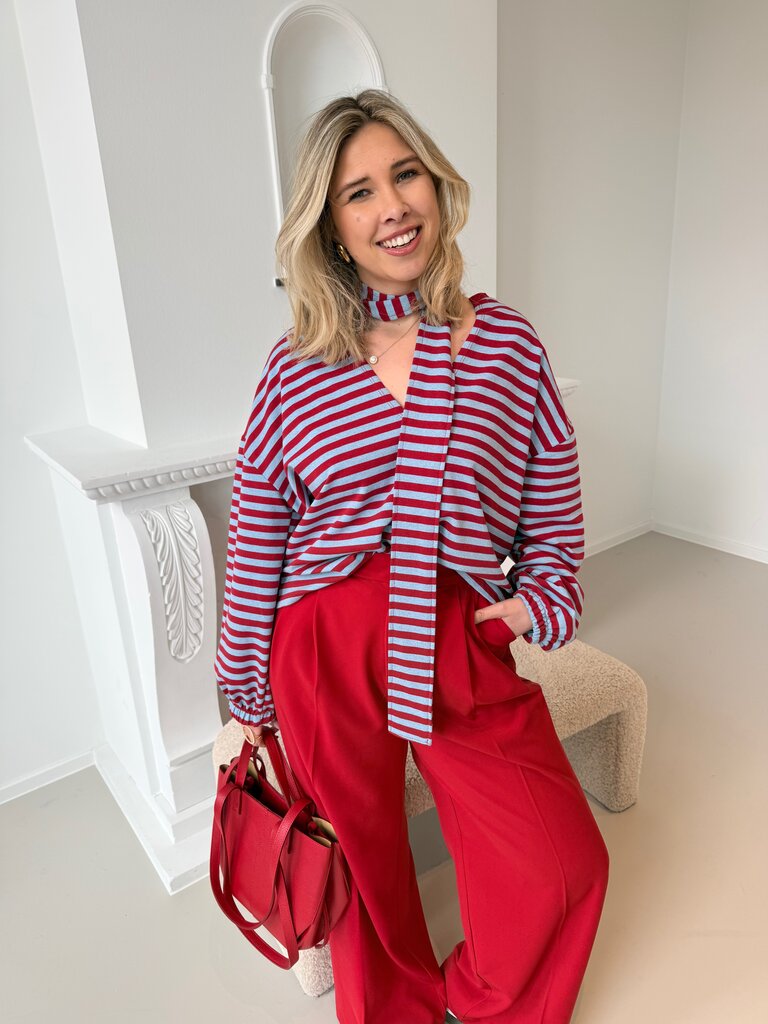 Morgane sweat with scarf red/blue