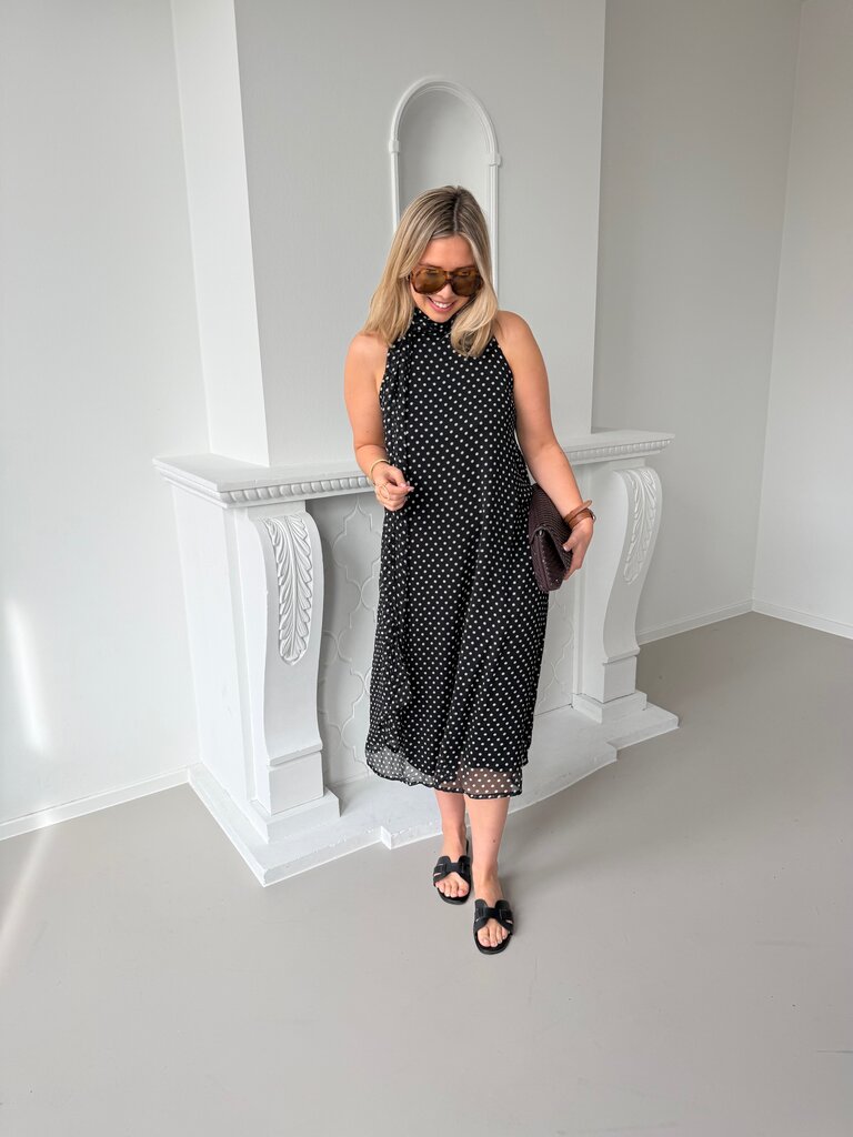 Polka halterneck dress black