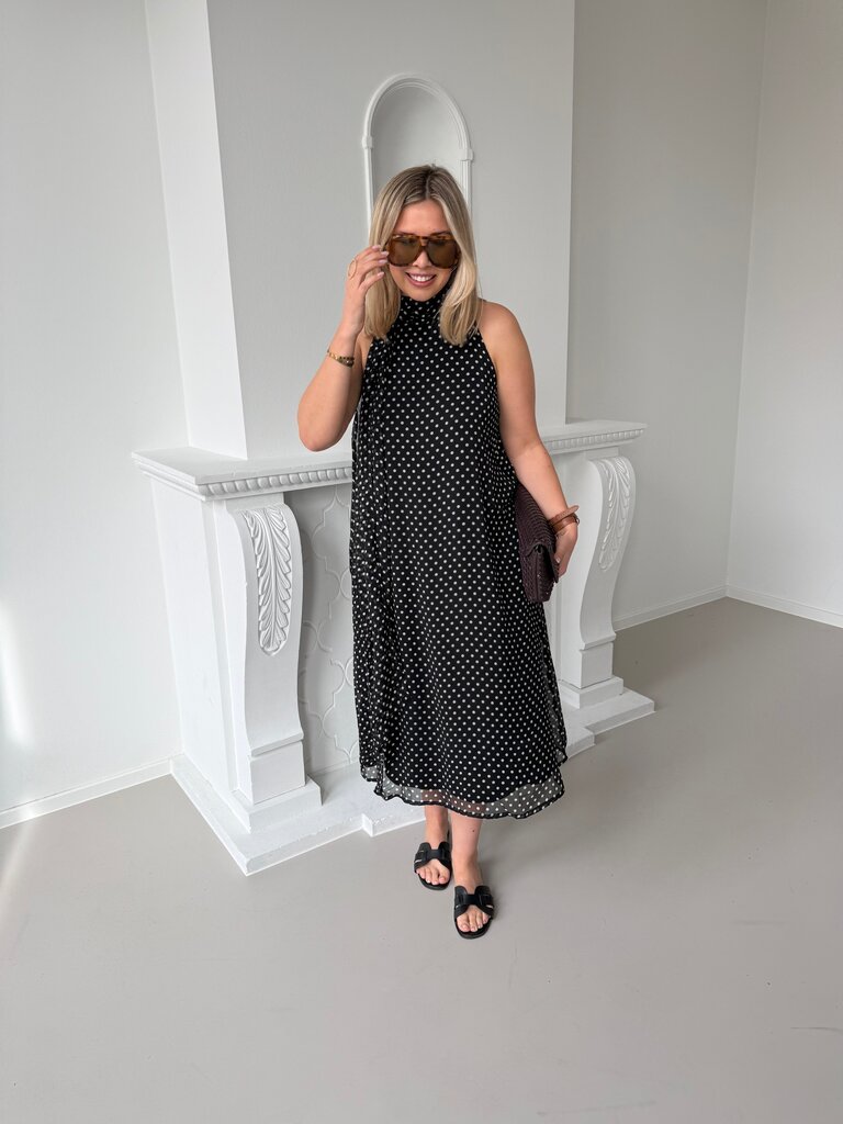 Polka halterneck dress black