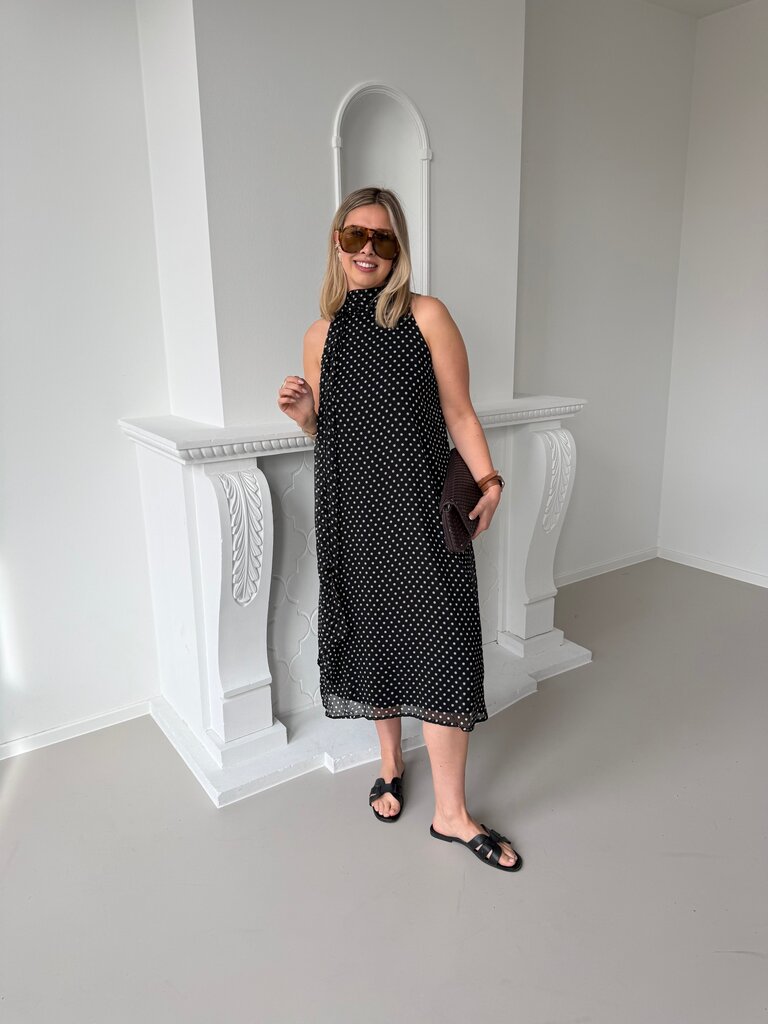 Polka halterneck dress black