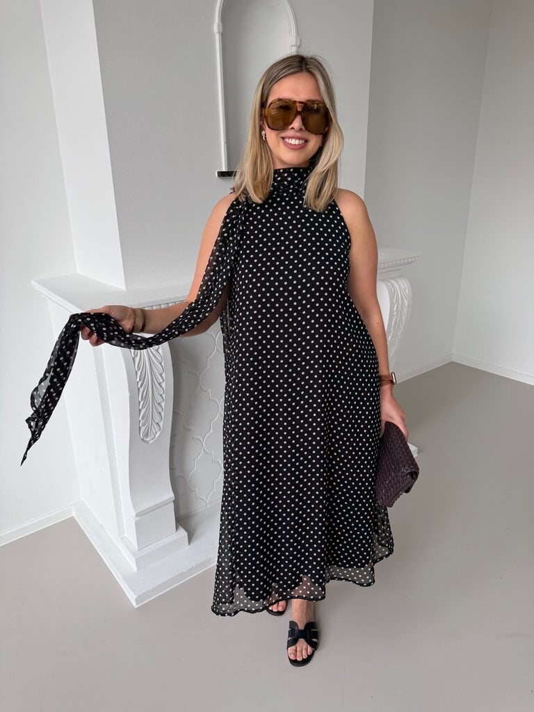 Polka halterneck dress black