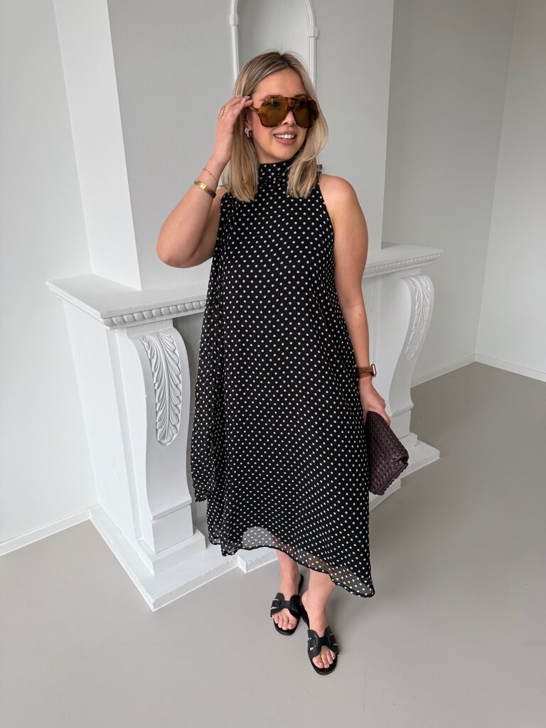 Polka halterneck dress black