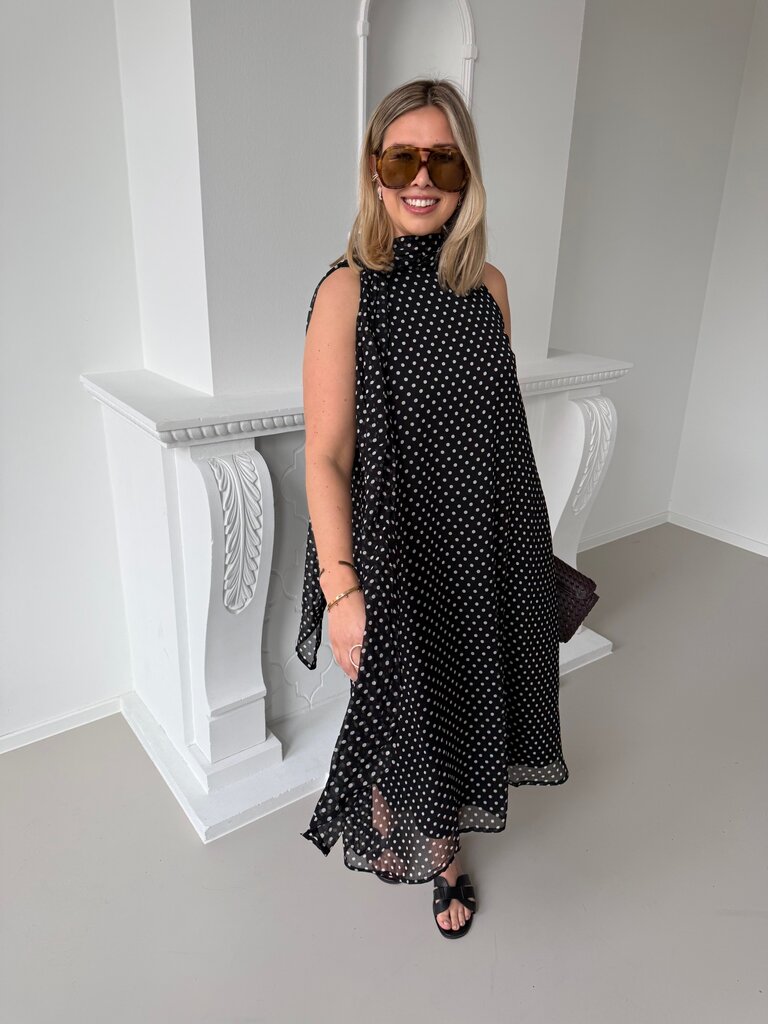 Polka halterneck dress black