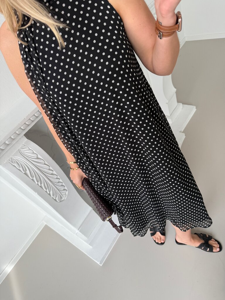 Polka halterneck dress black