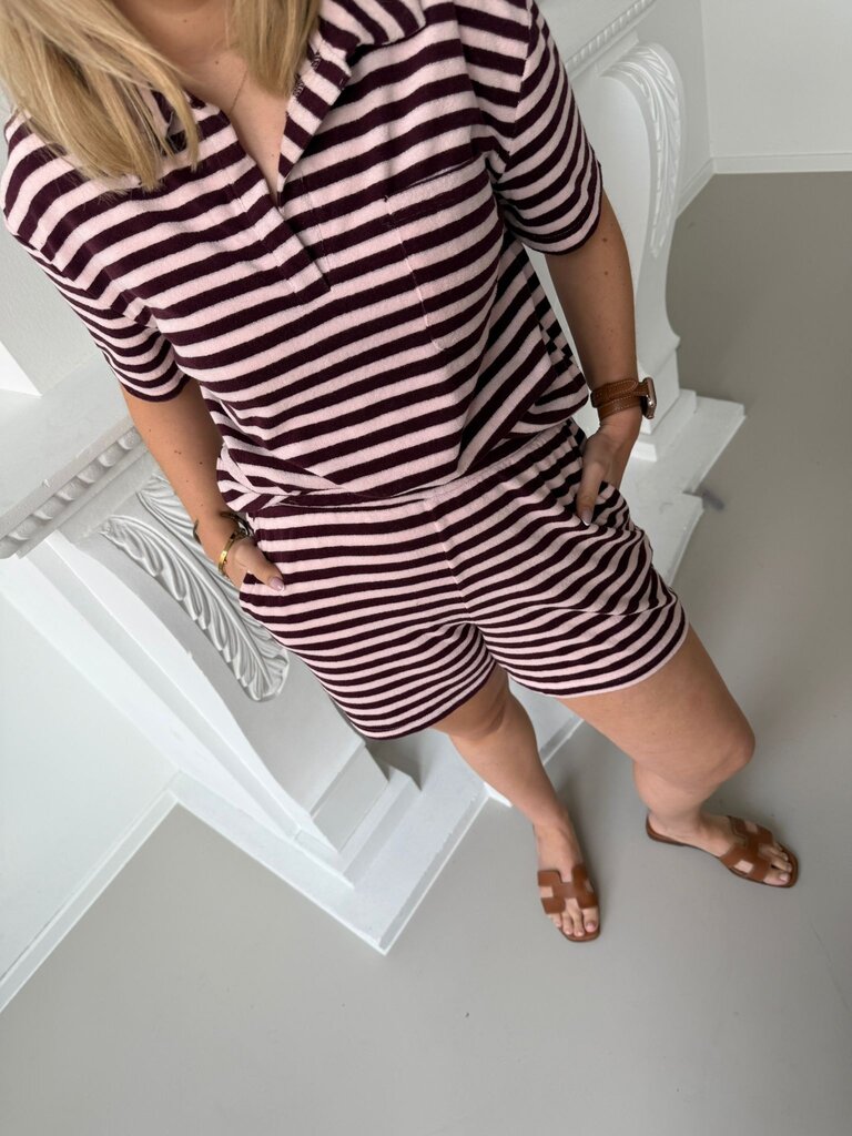 Striped terry collar top