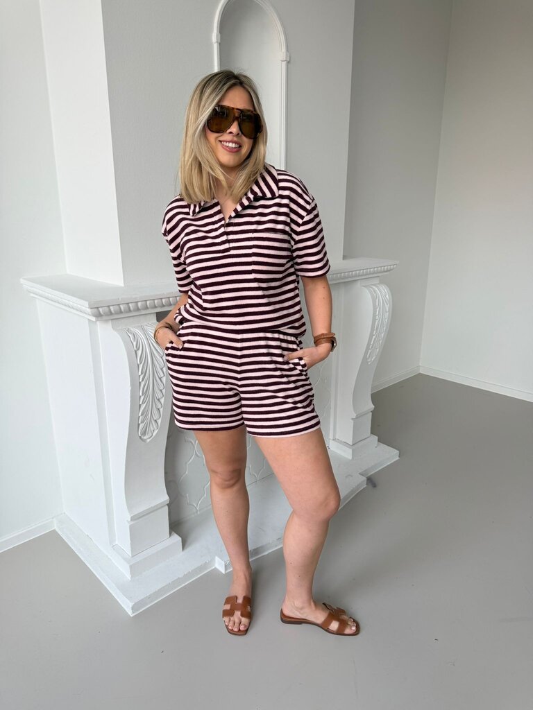 Striped terry collar top