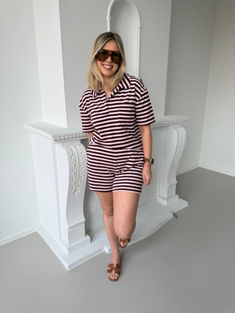 Striped terry collar top