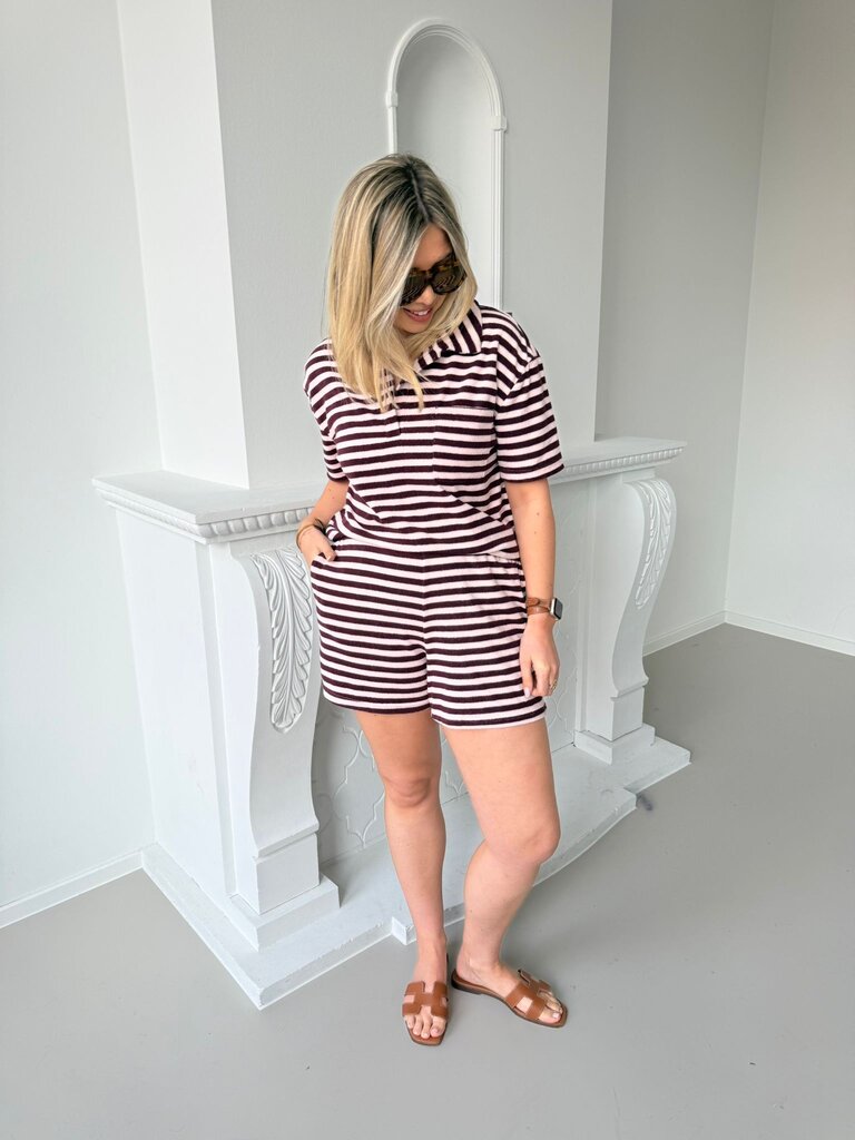 Striped terry pocket short