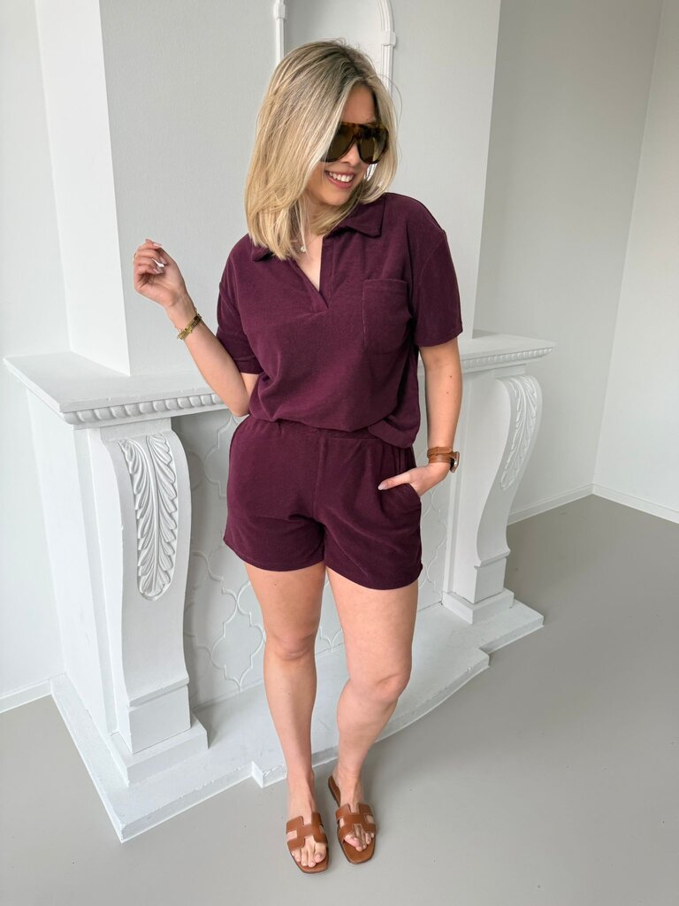 Terry collar top burgundy