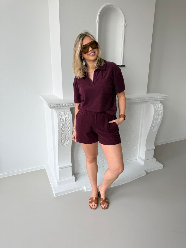 Terry collar top burgundy