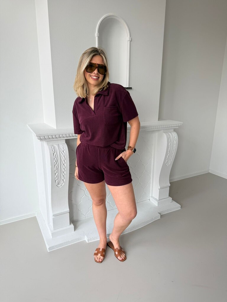 Terry collar top burgundy