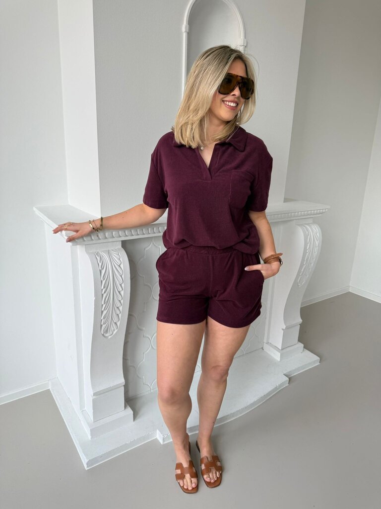 Terry collar top burgundy