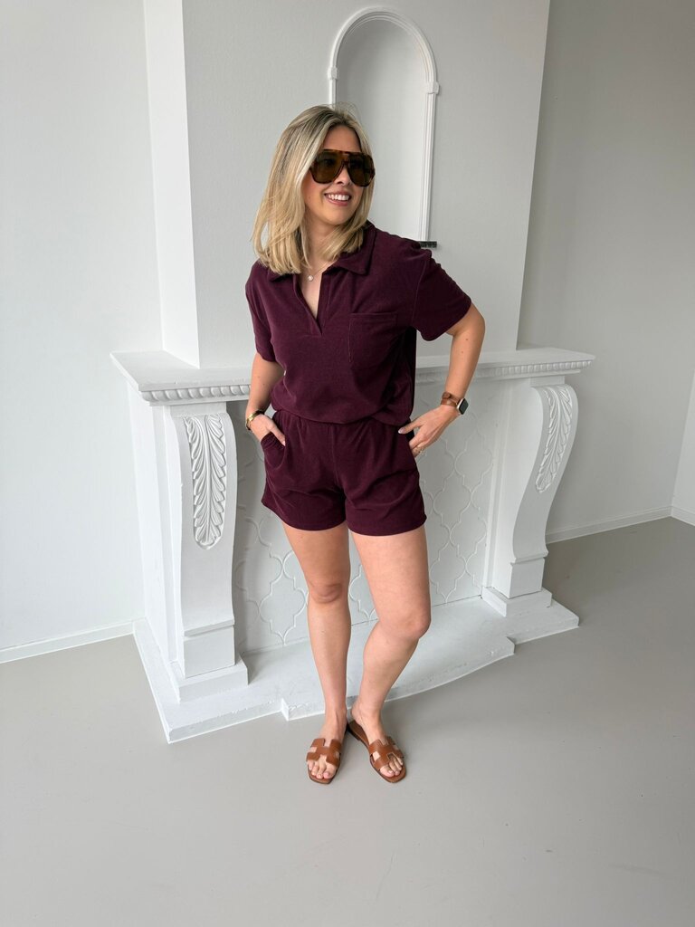 Terry collar top burgundy