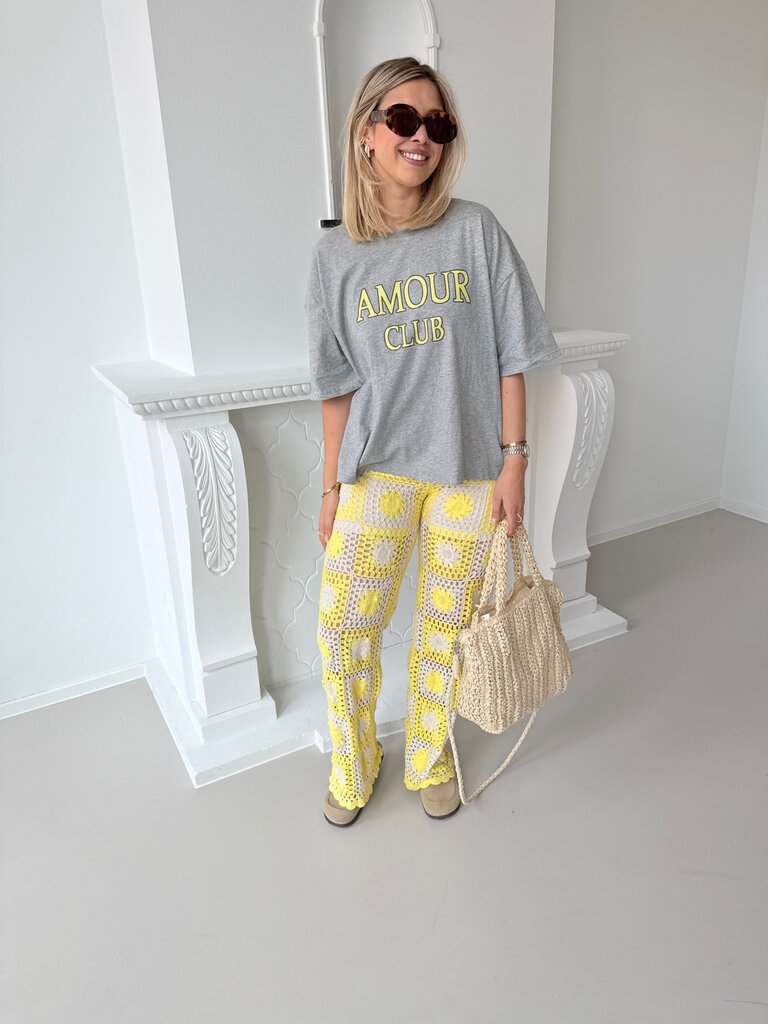 Amour club t-shirt  grey/yellow