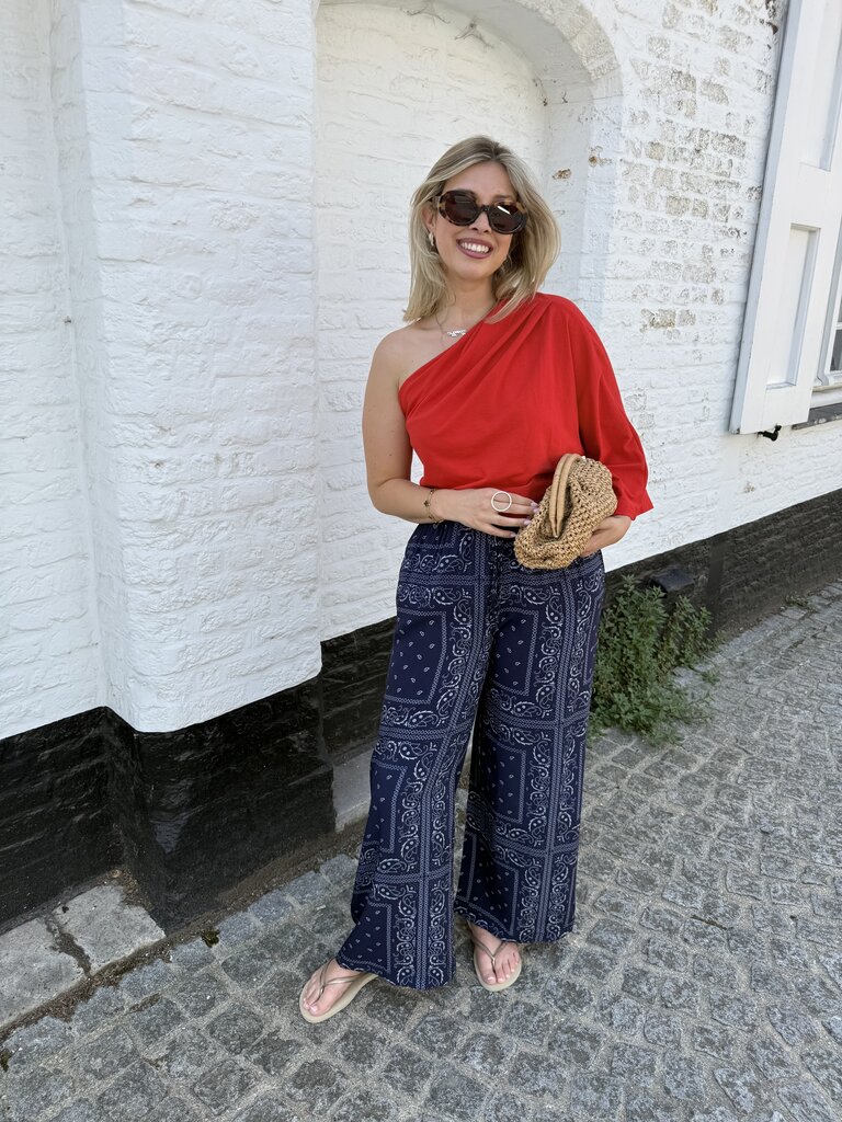 Posy one shoulder top red