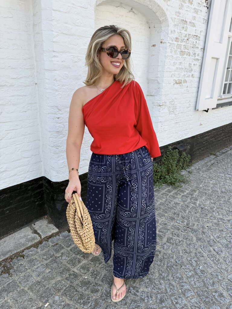 Posy one shoulder top red