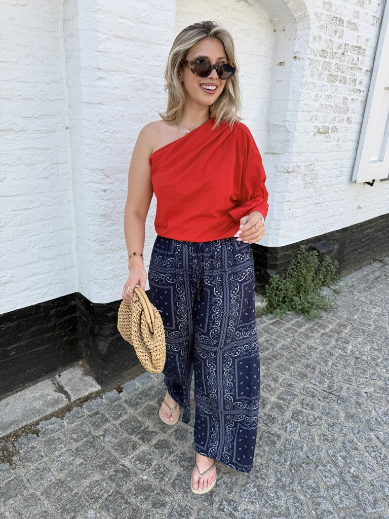 Posy one shoulder top red
