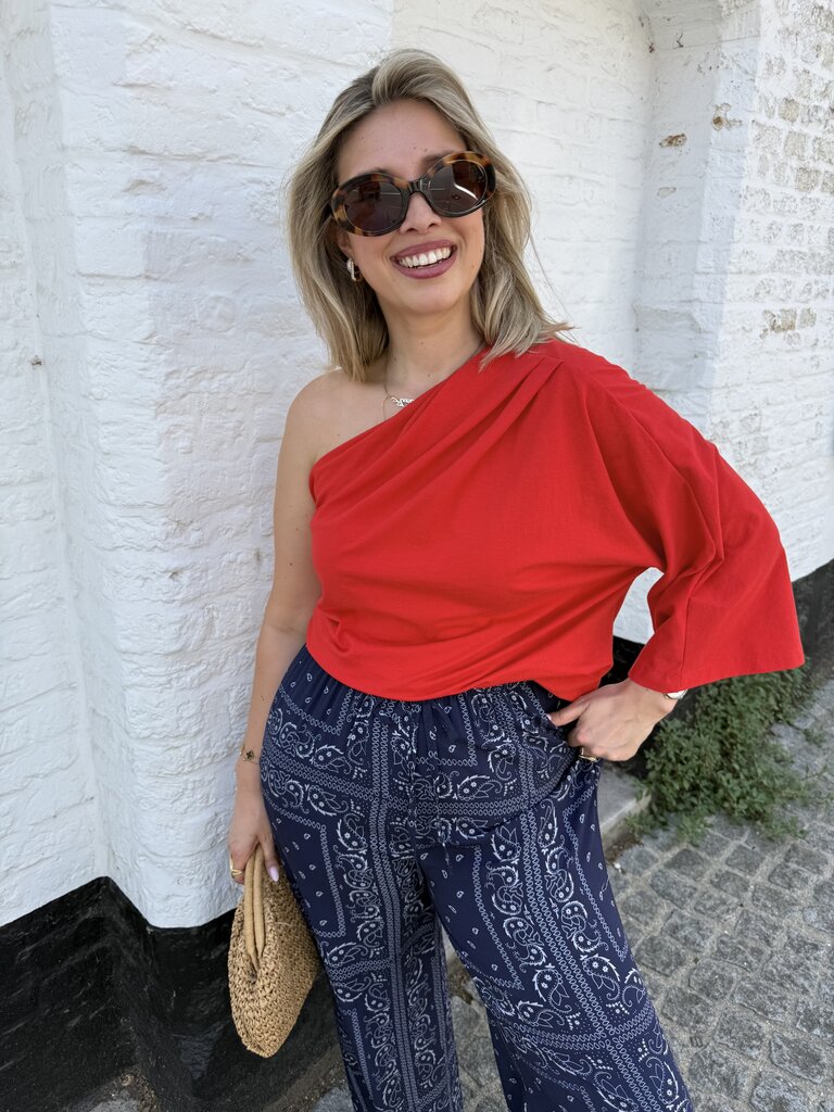 Posy one shoulder top red