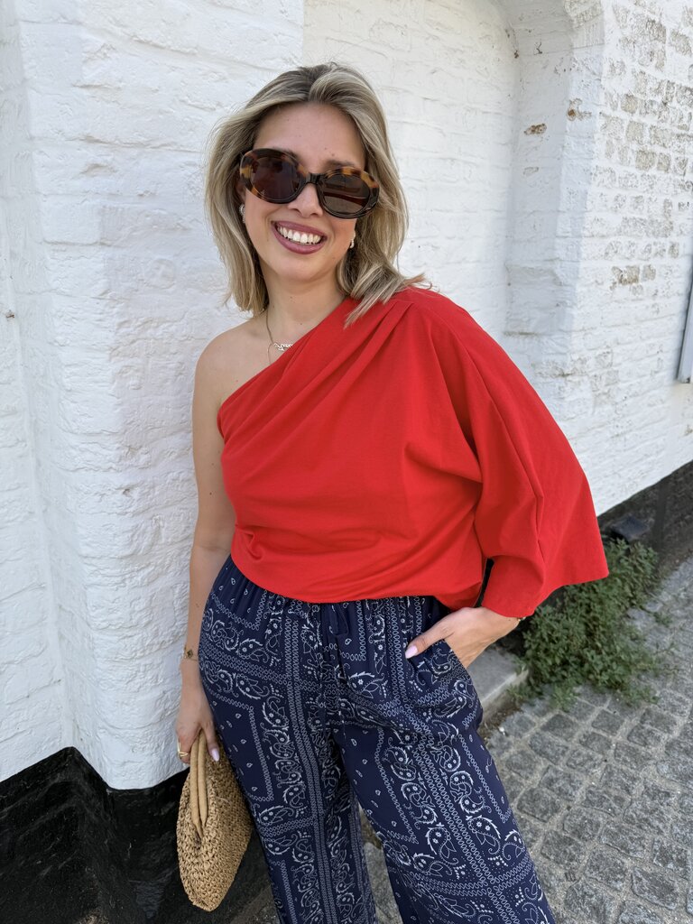 Posy one shoulder top red