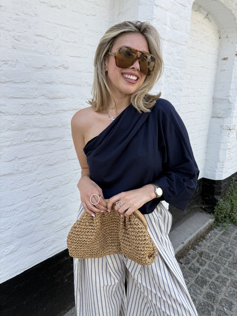 Posy one shoulder top navy