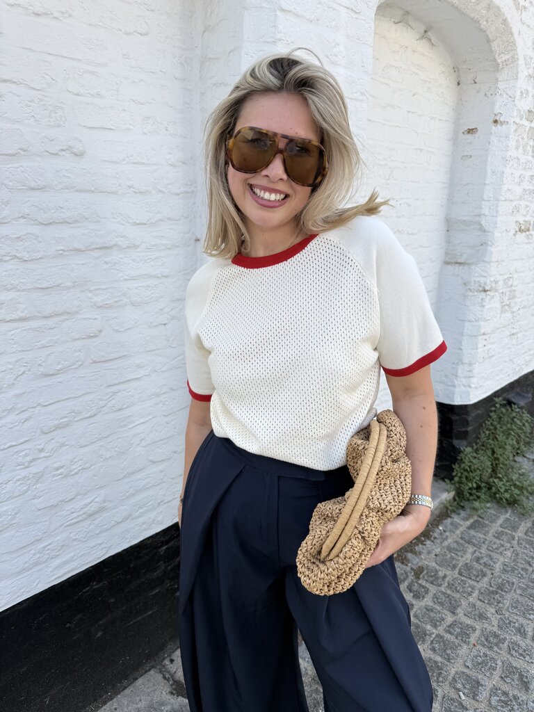 Olivia top ecru/red