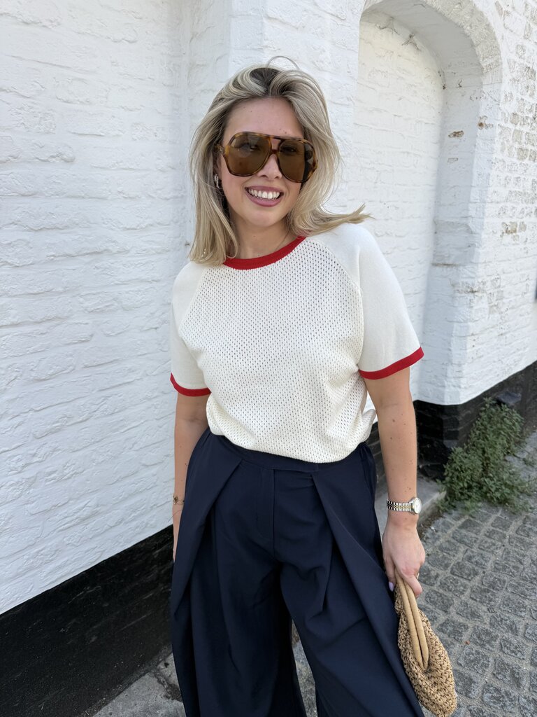 Olivia top ecru/red