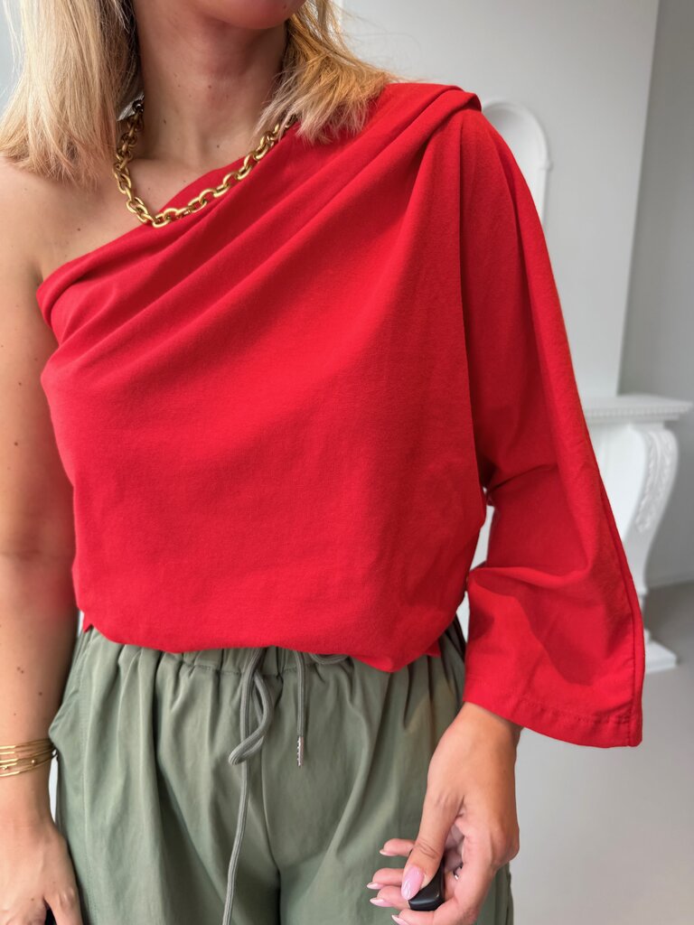 Posy one shoulder top red