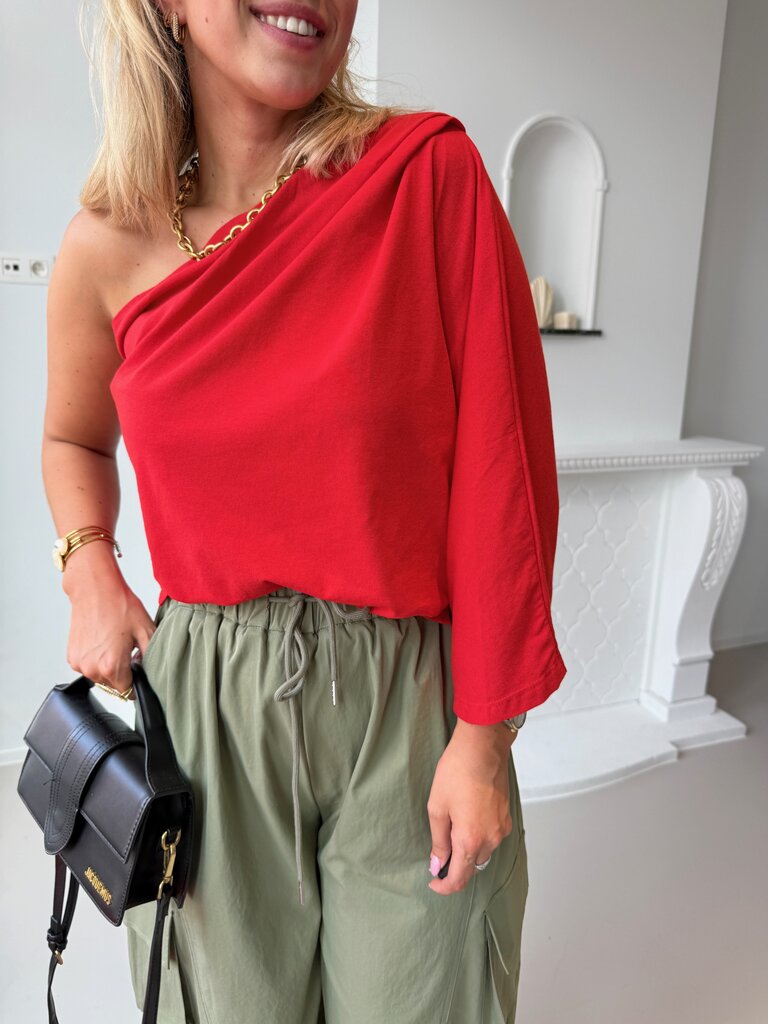 Posy one shoulder top red