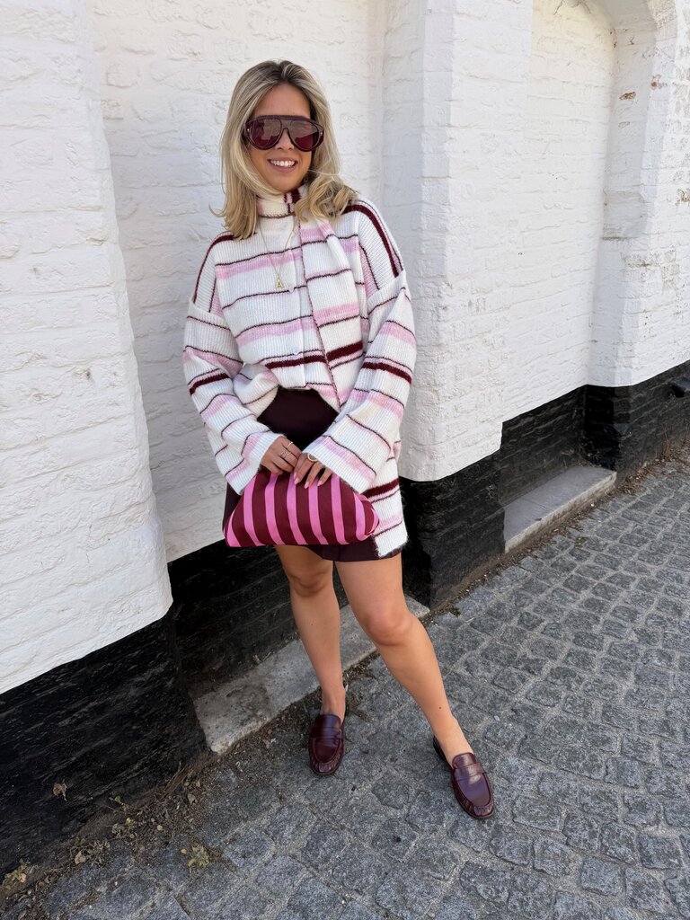 Lio knit with scarf ecru/pink
