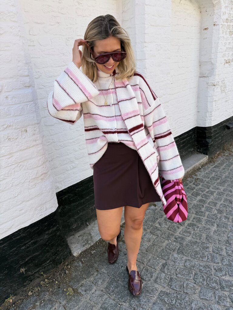 Lio knit with scarf ecru/pink