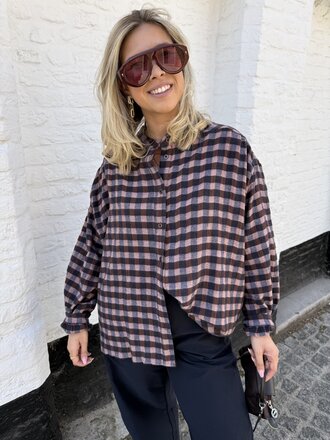 Lina checked blouse blue/brown